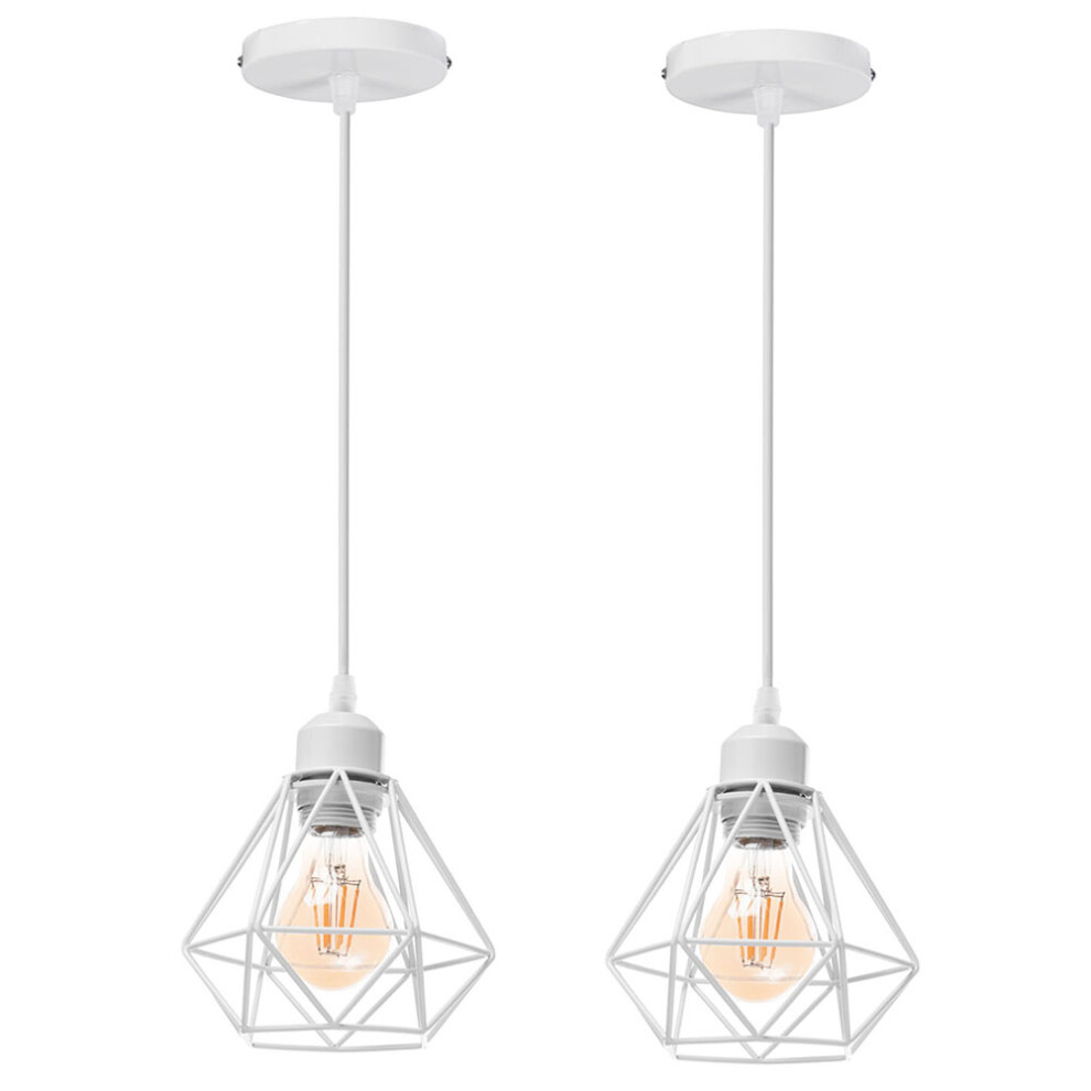 2PCS Plafonnier Rétro Blanc Suspension Luminaire Vintage D'Intérieur Suspension Lustre E27 Cage en Métal