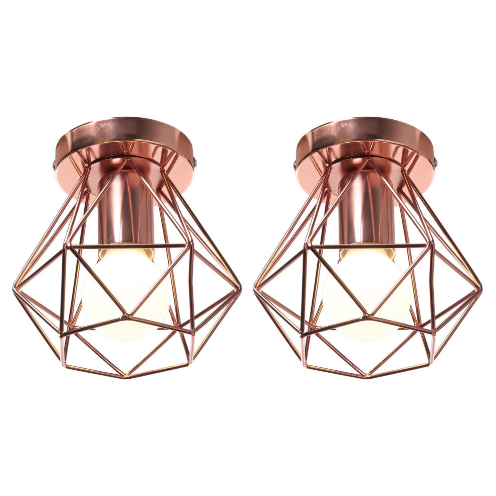 (2X) Plafonnier Rétro Lampe de Plafond D'Intérieur Vintage Or Rose Luminaire Plafonnier Cage en Fer Métallique , Pour Cuisine, Bureau