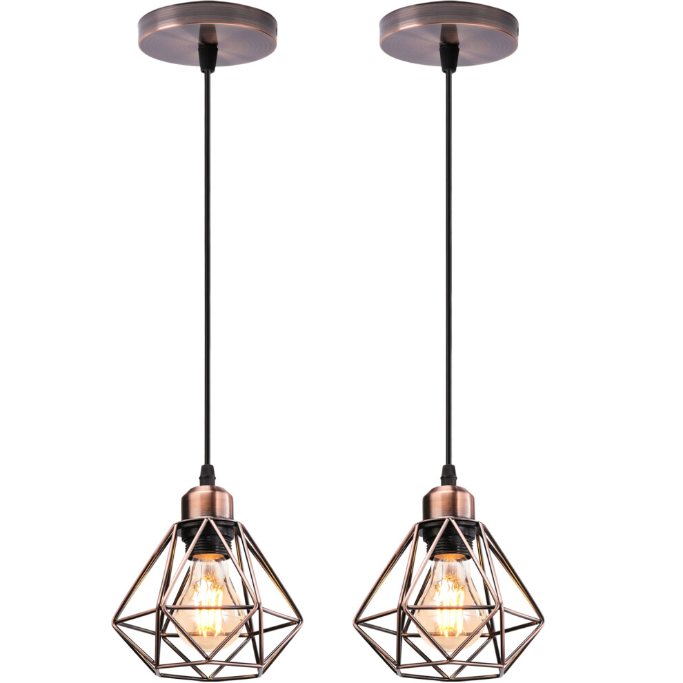 2PCS Plafonnier Rétro Brun Suspension Luminaire Vintage D'Intérieur Suspension Lustre E27 Cage en Métal