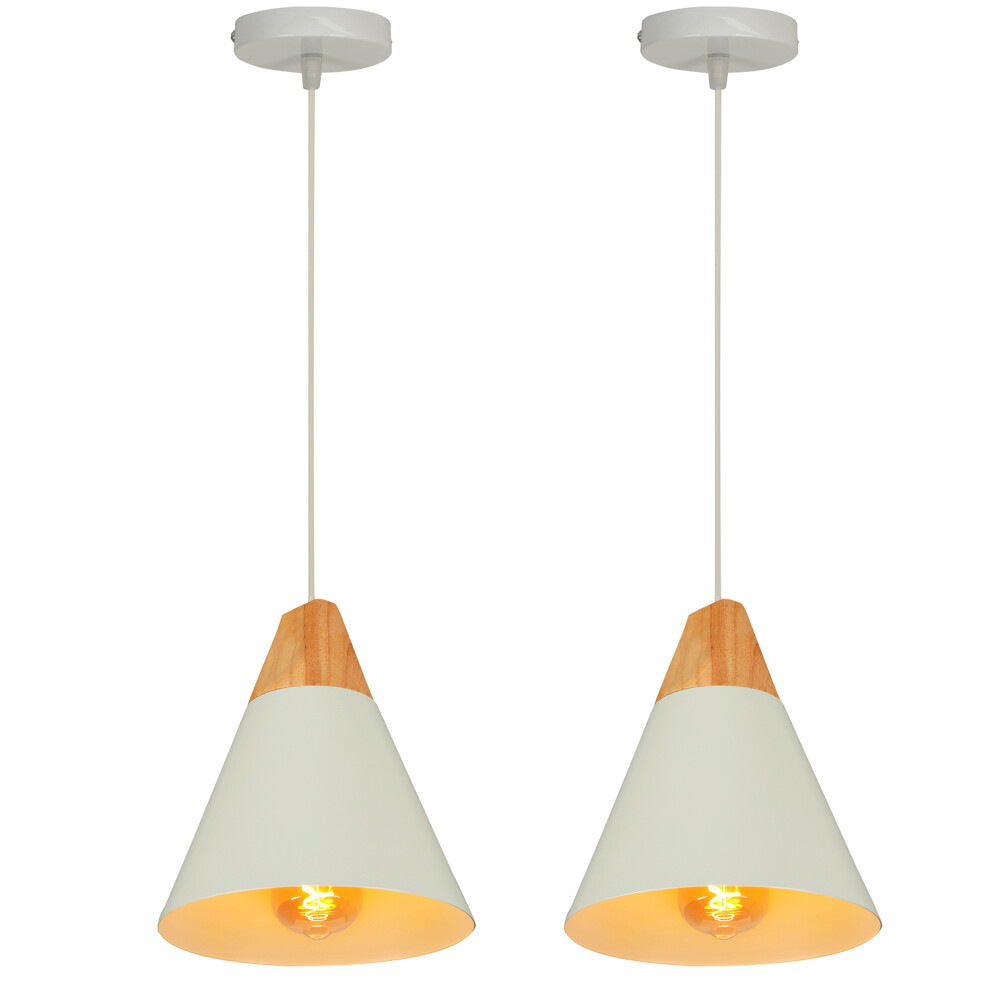 (2PCS)-Lampe À Suspension Moderne Blanc Suspension Luminaire Nordique Lustre Rétro Abat-Jour en Métal Ampoule E27 Suspension Intérieure