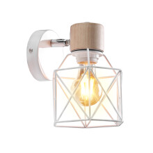 Retro Wall Light Modern Nordic Wall Lamp Wood Metal Wall Sconce Cage Vintage Wall Light E27 Bulb (White)