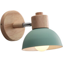 Modern Retro Wall Light Nordic Wall Lamp 15CM Wood Metal Wall Sconce Adjustable Angle Simple for Living Room Bedroom Study Office (Green) E27