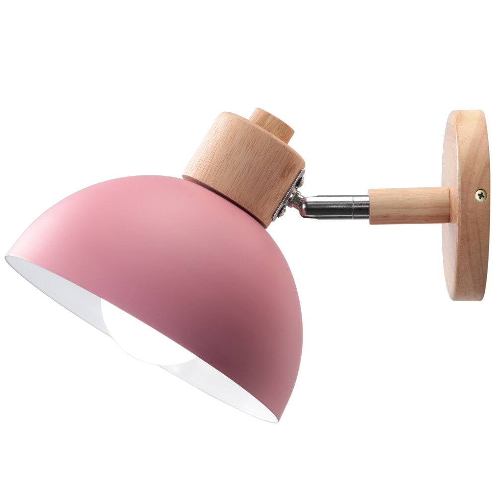 Ø20CM Applique Murale Rétro Moderne Applique Murale en Bois Et Métal Lampe Murale Nordique Simple, Angle Réglable, (Rose) E27