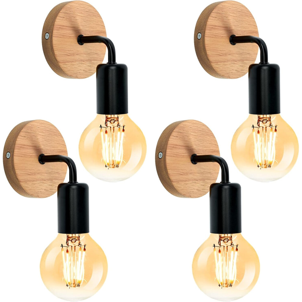 Stoex Vintage Wall Lights Black Indoor Modern Wall Lights Retro Wall Lamp Wood Wall Light E27 For Bedside Bedroom Hotel 4Pcs