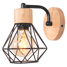 Retro Wall Light E27 Vintage Iron and Wood Wall Lamp Retro Cage Black Indoor Wall Lamp for Living Room Bedroom Kitchen Hallway