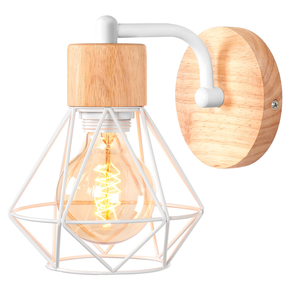 Applique Murale Rétro E27 Lampe Murale Vintage En Fer Et Bois Rétro Cage Design Blanc Lampe Murale Interieur Pour Salon Chambre Cuisine Couloir