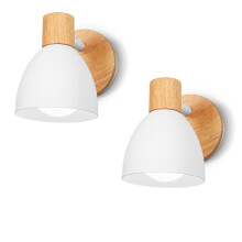 Lots De 2 Applique Murale Rétro Applique Murale En Métal Et Bois Lampe Murale D'Intérieur Moderne, Angle Réglable, Blanc