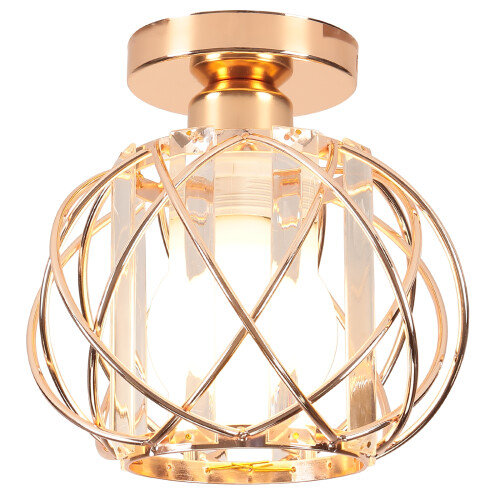 Modern Ceiling Light Creative Ceiling Lamp Metal Crystal Lampshade E27 Indoor Retro Ceiling Light (Gold)