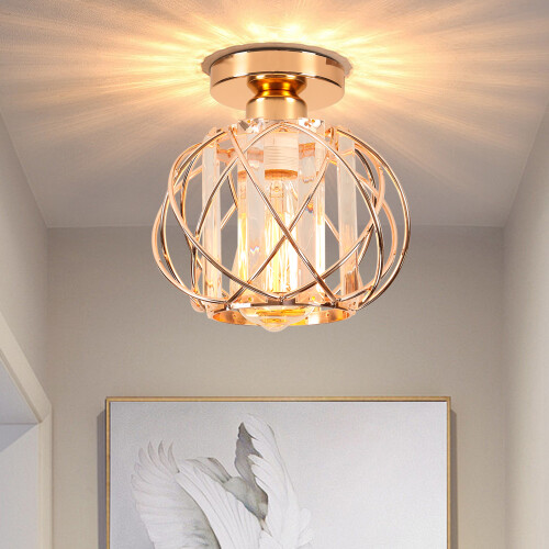 Modern Ceiling Light Creative Ceiling Lamp Metal Crystal Lampshade E27 Indoor Retro Ceiling Light (Gold) 1