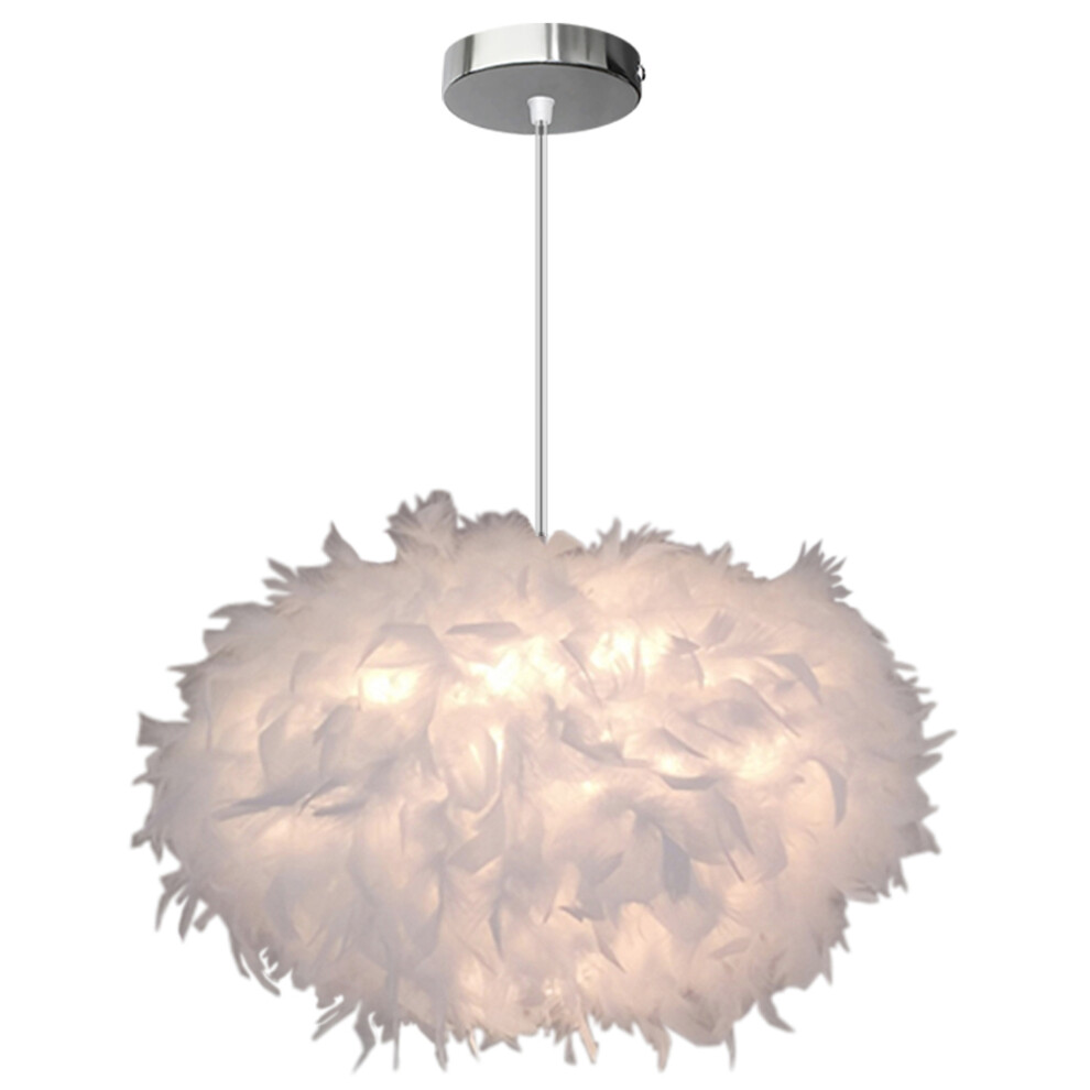 E27 45CM LáMpara Moderna De Techo Cubierta Con Pluma (Blanco) Para Sala De Estar Dormitorio Porche Bar Restaurante Hotel-image