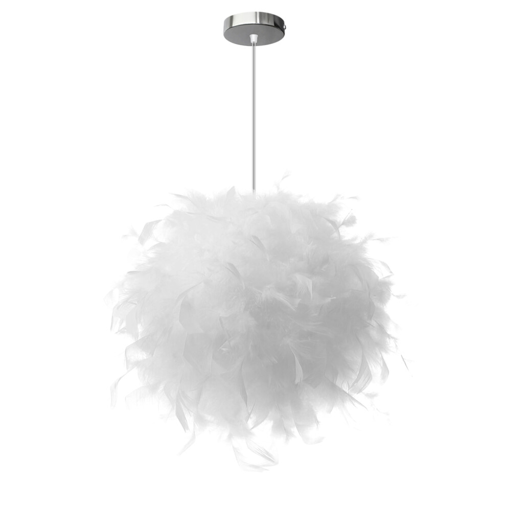 Feather Ceiling 25cm Pendant Light Shade Modern Chandelier E27 Lampshade Floor Lamp for Living Room Dining Room Bedroom (White)