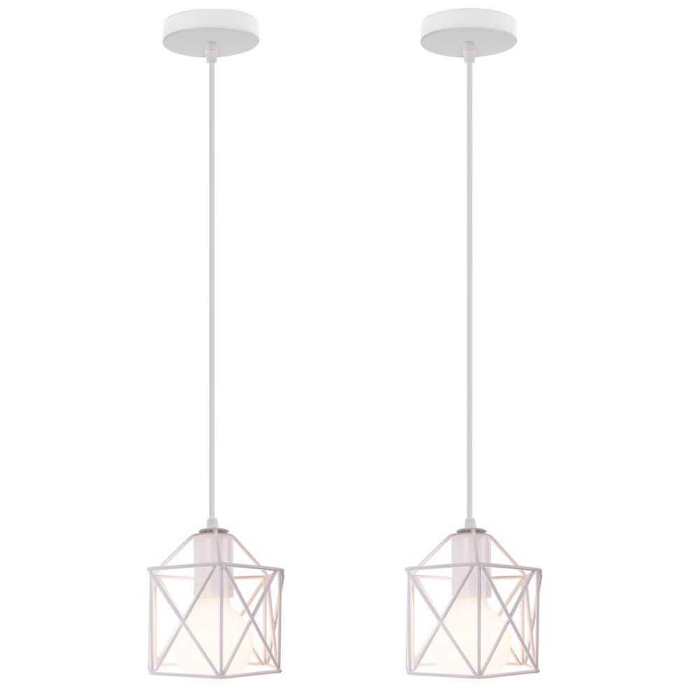 (2X) Lampe À Suspension Moderne Blanc Suspension Luminaire en Métal Rétro Plafonnier D'Intérieur Pour Chambre À Coucher, Café Et Bar