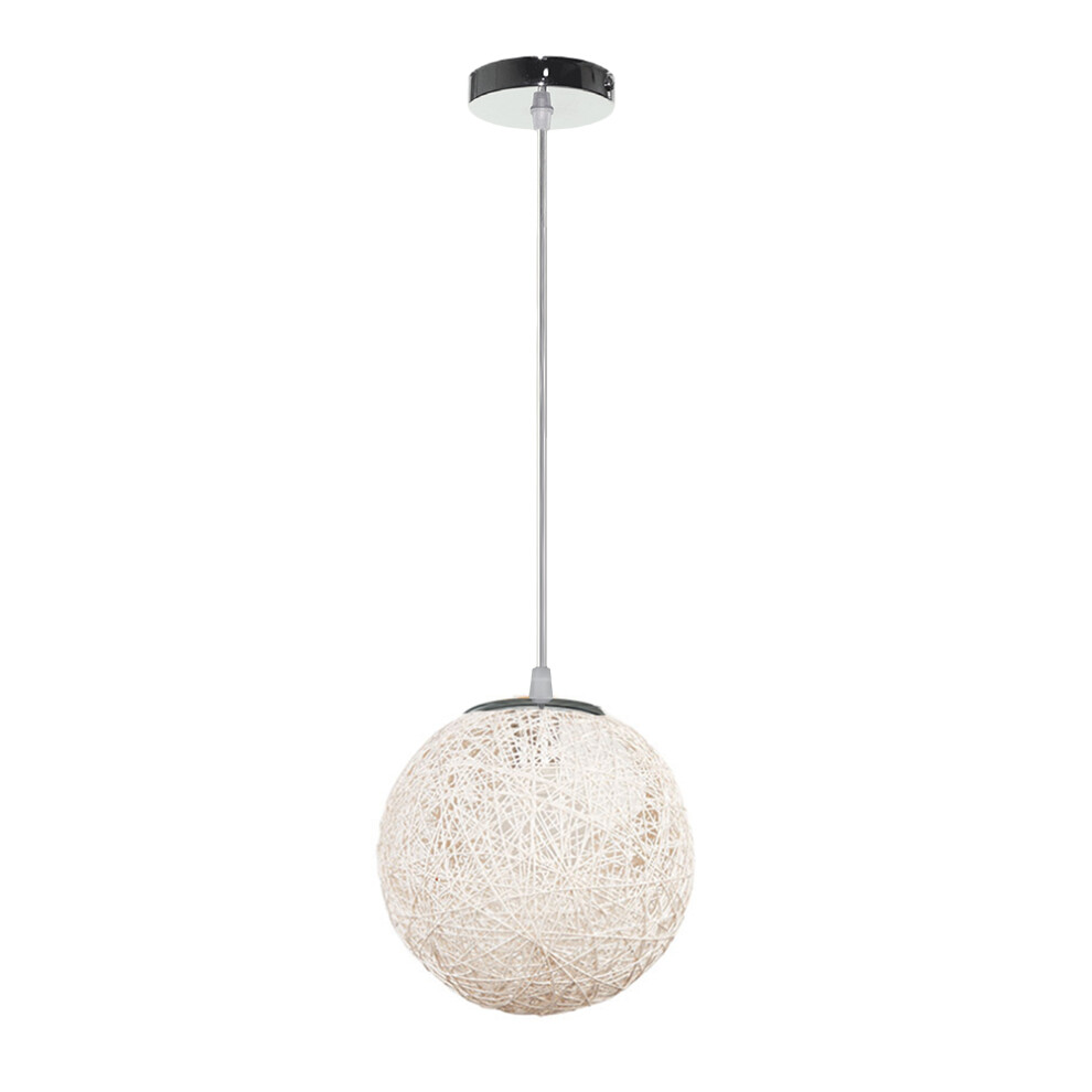 Lampe Suspendue Rétro Lampe À Suspension en Rotin Lampe Suspendue Sphérique Moderne Pour Chambre À Coucher, Café Loft, 20CM, Blanc