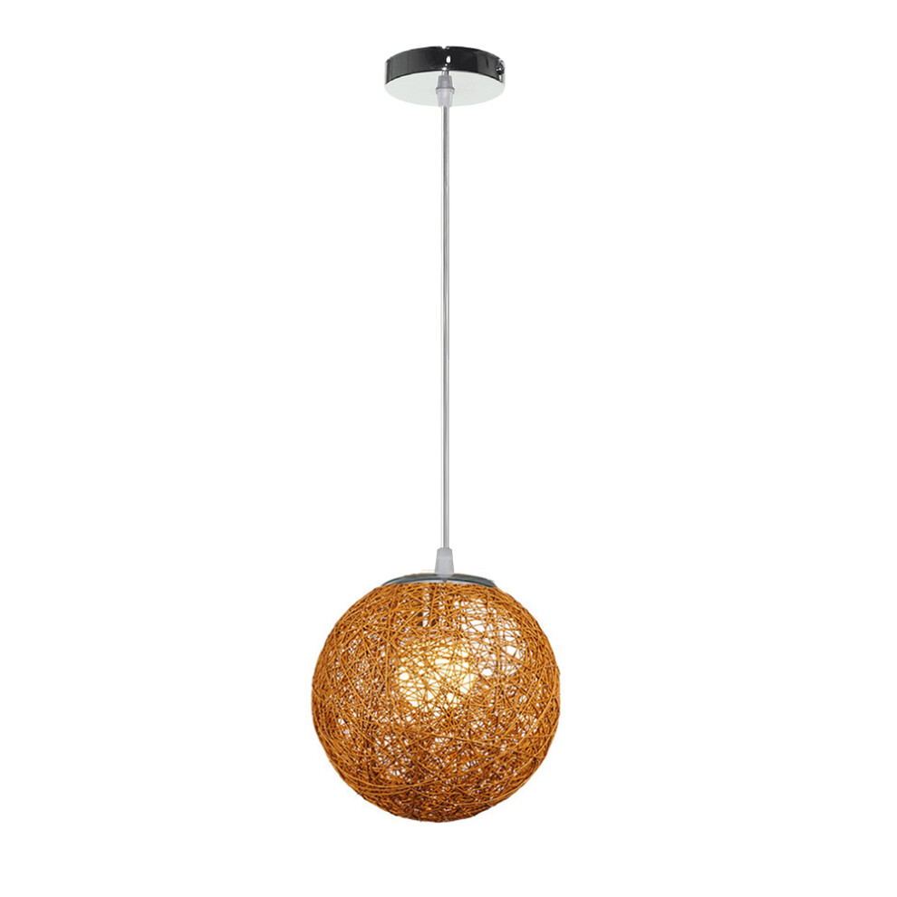 Lampe Suspendue Rétro Lampe À Suspension en Rotin Lampe Suspendue Sphérique Moderne Pour Chambre À Coucher, Café Loft, 20CM, Brun