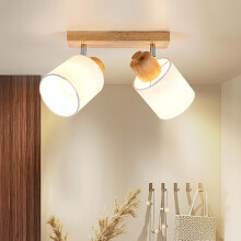 Modern Ceiling Lamp 2 Adjustable Spotlights, Wooden Ceiling Light Retro Ceiling Lamp Indoor Wall Light