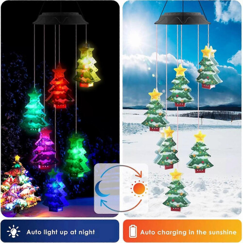 (Christmas Tree) Yard Solar Christmas Tree Wind Chime Lights 2