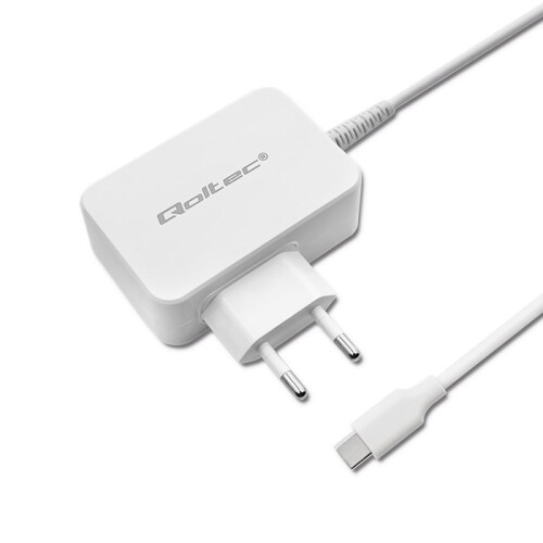 Qoltec nätadapter 65W | 5-20.3V | 2-3.25A | USB Typ C | PD | Bärbar dator | Smartphone | Vit