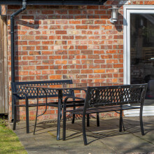 4 Person Rectangular Glass Top Garden Dining Table and 2 Benches Set