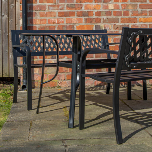 Samuel Alexander 4 Person Rectangular Glass Top Garden Dining Table and 2 Benches Set 1