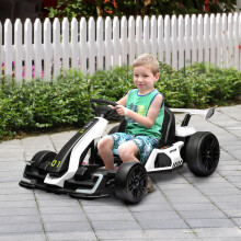 370-287V70WT HOMCOM 24V Kids Electric Go-Kart with Adjustable Seat, White – Up to 12 km/h, Drifting, Horn & Music