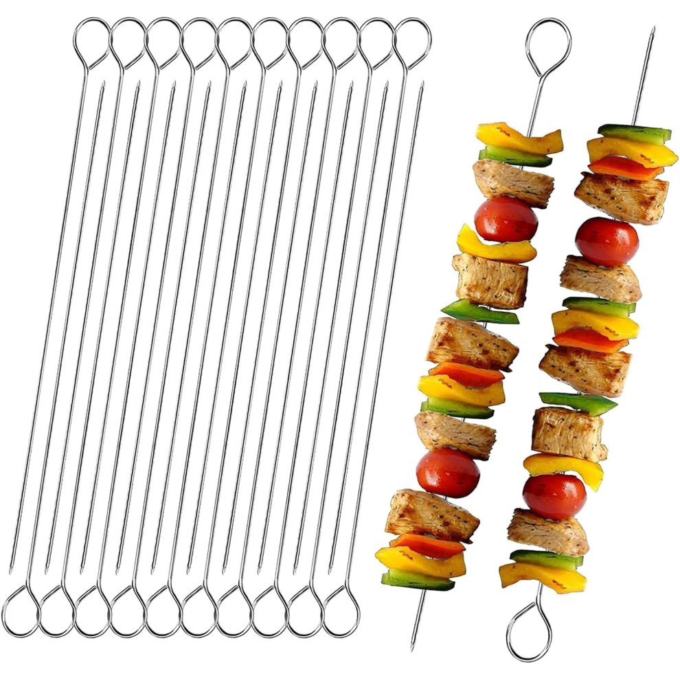 Unbraded 20 Pcs Bbq Metal Skewers Stainless Steel,7.87''/20Cm Reusable Kebab Skewers For
