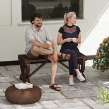 Outsunny Wooden Wheel Bench Rustic Outdoor Patio Garden Seat 2-Person Brown