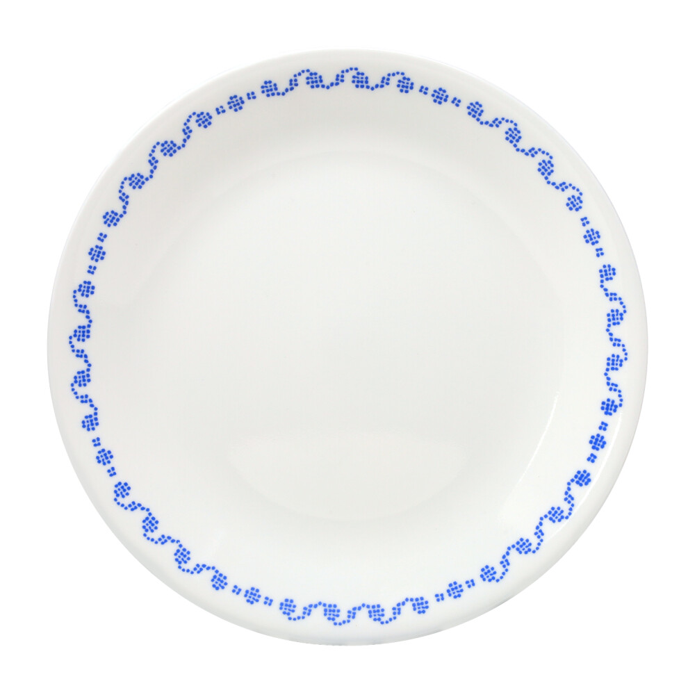 Corelle Plate Vitrelle Glass 22cm Cross Stitch Blue Dishwasher Microwave Safe