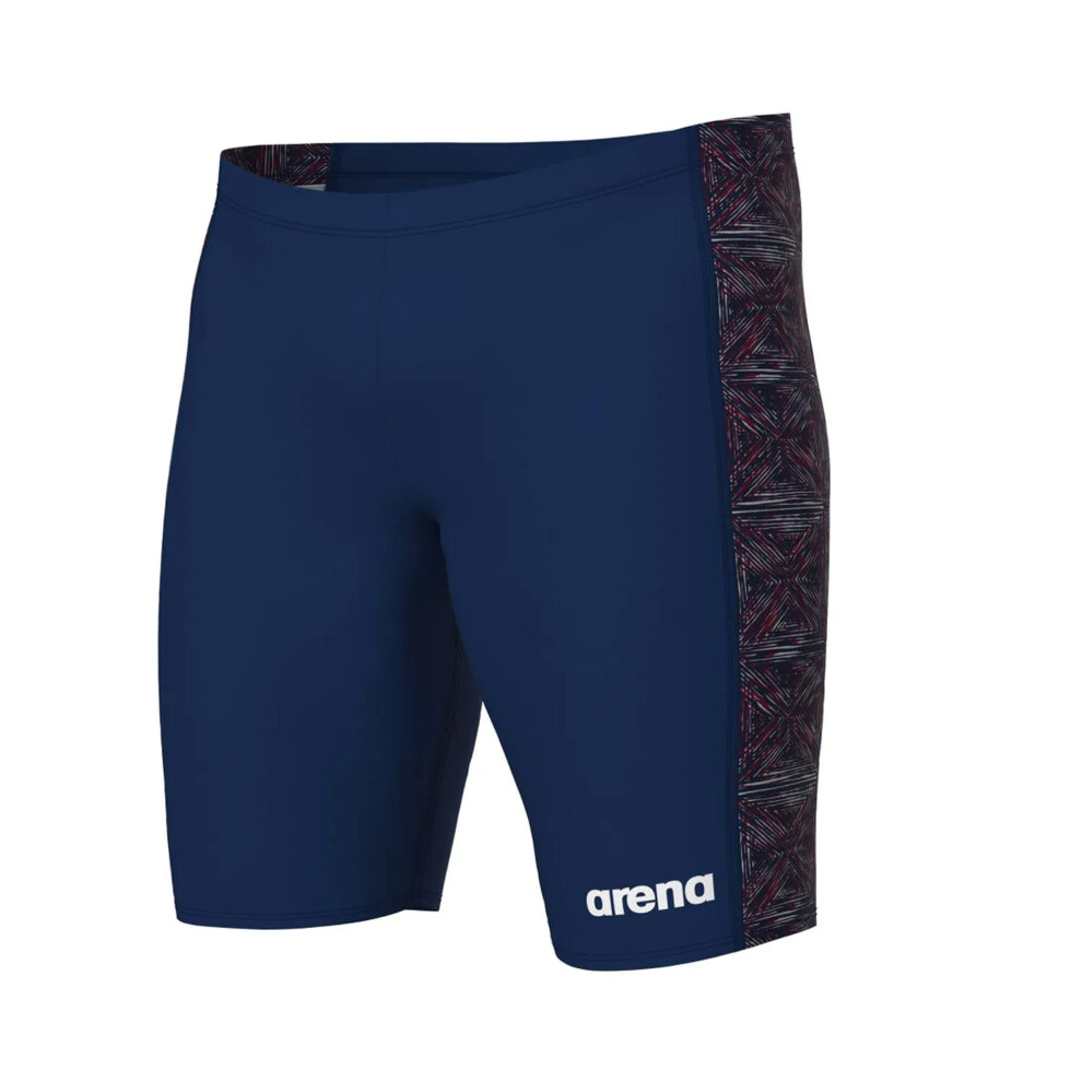 (26R, Navy/Red) Arena Mens Jammer Abstract Tiles Swim Shorts