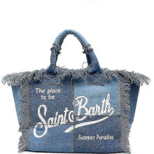 SSDLV Strandtasche mit großer Kapazität - handgefertigte Quaste, Denim-Druck, wasserdichtes Innenfutter, langlebig & vielseitig