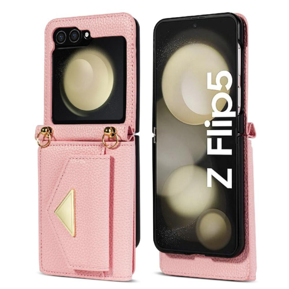 (Pink) Accordion Card Case For Samsung Galaxy Z Flip5 Card Hold Magnetic Closure Flip Wallet Case Protective Cover Pu Leather Pink 764544188616