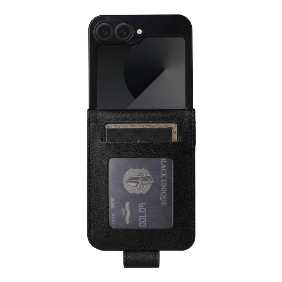 (Black) Flip Case For Samsung Galaxy Z Flip6 Card Holder Kickstand Magnetic Wrist Strap Pu Leather Wallet Case Black 764544188685