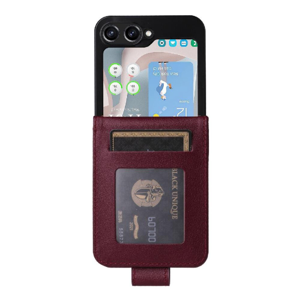 (Red) Flip Case For Samsung Galaxy Z Flip5 Card Holder Pu Leather Wallet Case Wrist Strap Kickstand Magnetic Red 764544188760