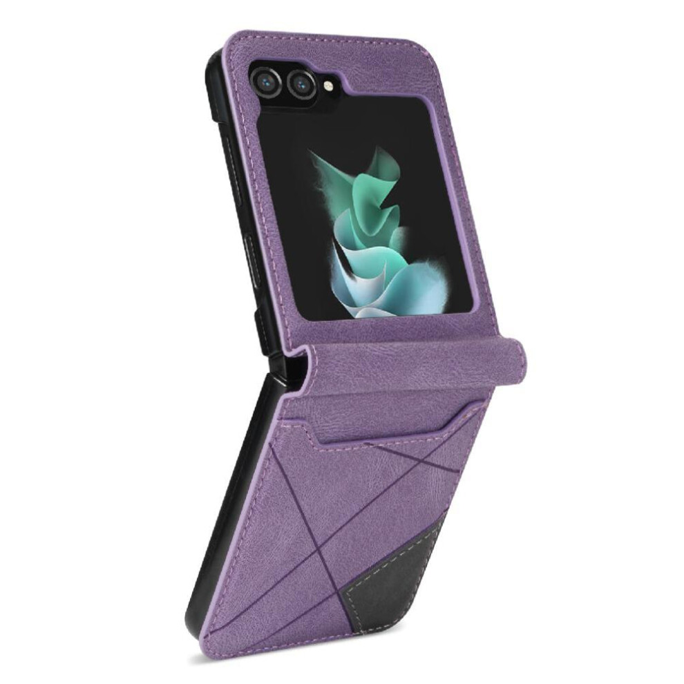 (Purple) Wallet Case For Samsung Galaxy Z Flip5 Wrist Strap Kickstand 5 Card Holders Magnetic Closure Purple 764544188807