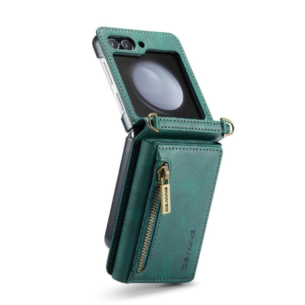 (Green) Wallet Case for Samsung Galaxy Z Flip 5 Magnetic Phone Cover Rfid Blocking Protective Pu Leather
