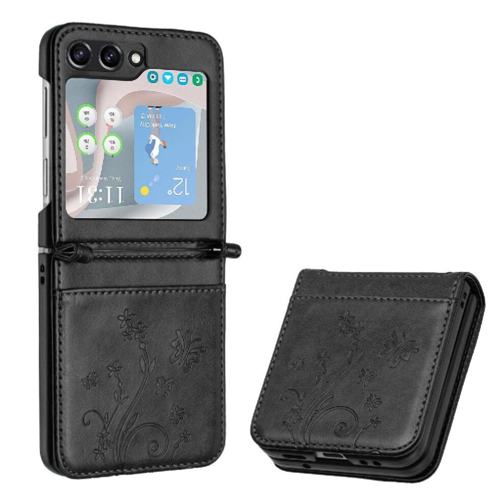 (Black) Flip Case For Samsung Galaxy Z Flip6 Magnetic Closure Pu Leather Card Holder Kickstand Wrist Strap Black 764544189880
