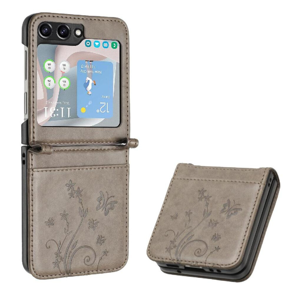 ( ) Flip Case For Samsung Galaxy Z Flip6 Magnetic Closure Pu Leather Card Holder Kickstand Wrist Strap Gray 764544189859