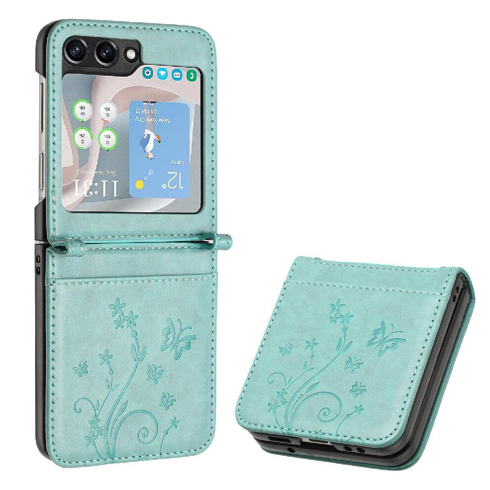 (Green) Flip Case For Samsung Galaxy Z Flip6 Magnetic Closure Pu Leather Card Holder Kickstand Wrist Strap Green 764544189910