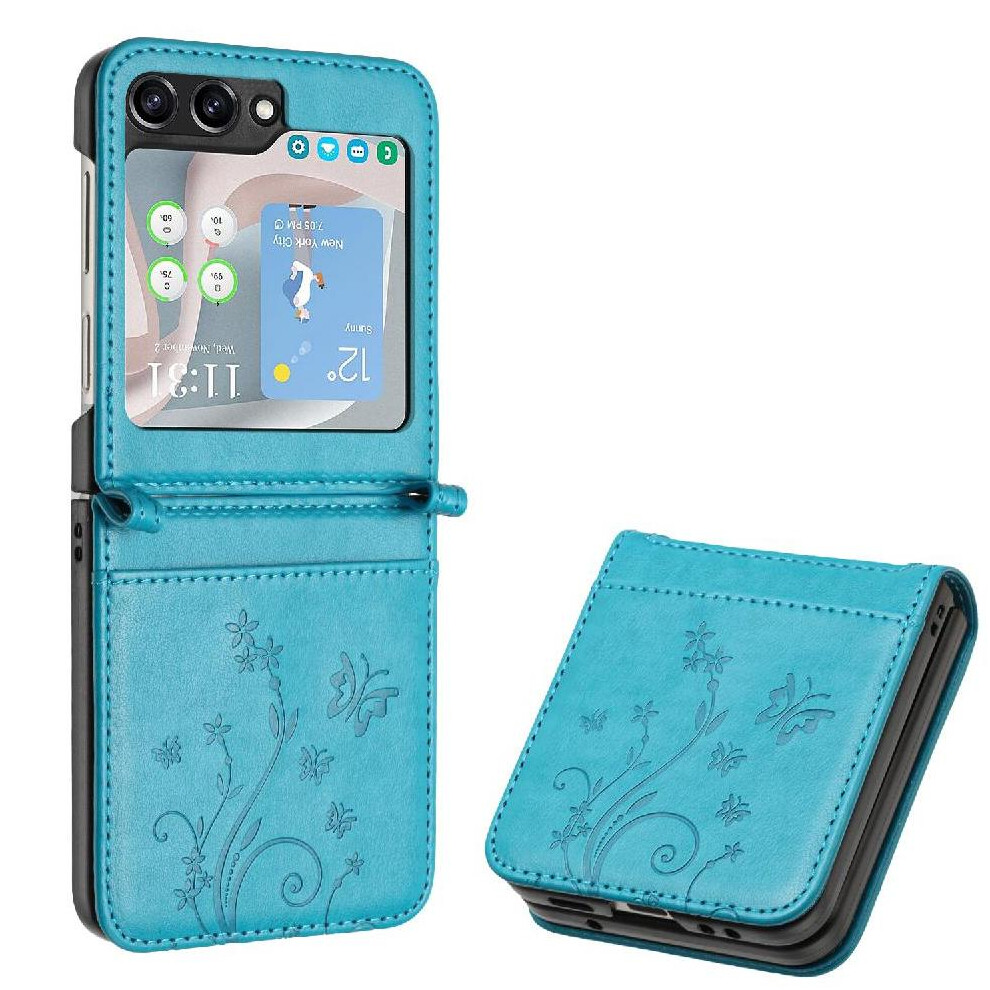 (Blue) Flip Case For Samsung Galaxy Z Flip6 Magnetic Closure Pu Leather Card Holder Kickstand Wrist Strap Blue 764544189903
