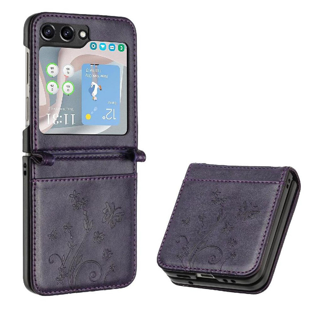 (Purple) Flip Case For Samsung Galaxy Z Flip6 Magnetic Closure Pu Leather Card Holder Kickstand Wrist Strap Purple 764544189873