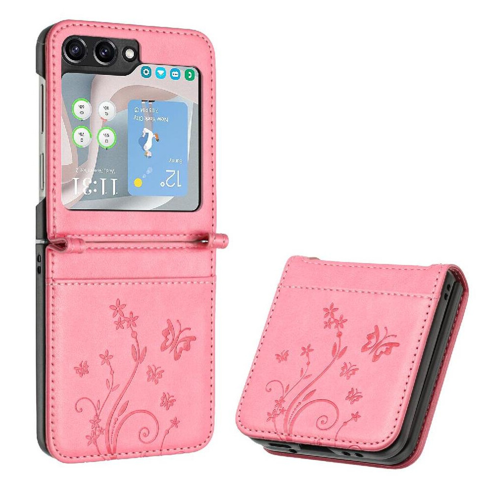 (Pink) Flip Case For Samsung Galaxy Z Flip6 Magnetic Closure Pu Leather Card Holder Kickstand Wrist Strap Pink 764544189897