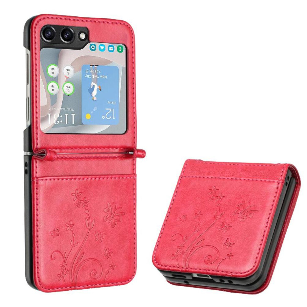 (Red) Flip Case For Samsung Galaxy Z Flip6 Magnetic Closure Pu Leather Card Holder Kickstand Wrist Strap Red 764544189866
