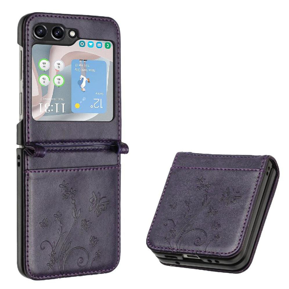 (Purple) Filp Case For Samsung Galaxy Z Flip5 Magnetic Closure Wrist Strap Kickstand Card Holder Pu Leather Purple 764544190091