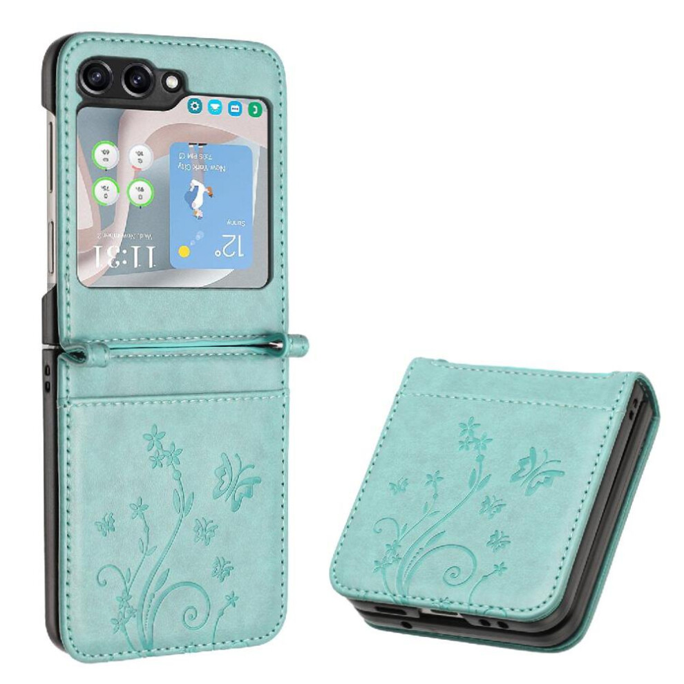 (Green) Filp Case For Samsung Galaxy Z Flip5 Magnetic Closure Wrist Strap Kickstand Card Holder Pu Leather Green 764544190138