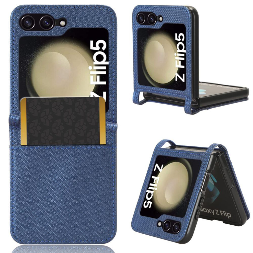 (Blue) Case For Samsung Galaxy Z Flip 5 Card Holder Magnetic Wallet Cover Kickstand Blue 764544190374