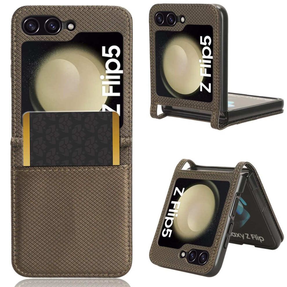 (Brown) Case For Samsung Galaxy Z Flip 5 Card Holder Magnetic Wallet Cover Kickstand Brown 764544190398