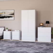 (White) Denver 4 Piece Bedroom Set Bedsides Chest Wardrobe