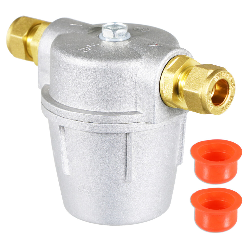 Boiler Filter 3/8" Aluminium Inline Central Heating Oil Fired Fuel Strainer Bowl + 2 x 10mm Compression Connectors
