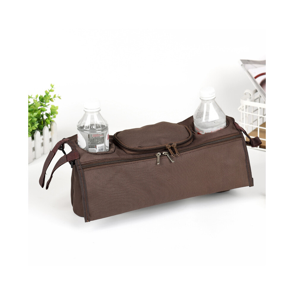 (Marron) Organisateur d'accessoires de poussette pour bébé, porte-biberon, porte-gobelet, sac suspendu