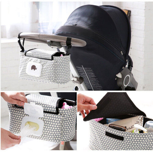 (Μαύρο) Baby Stroller Organizer Τσάντα Mummy Diaper Bag Hook Βρεφικό καροτσάκι 1