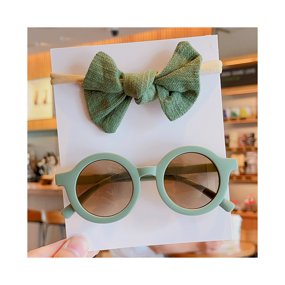 (Vert) 2 pièces/ensemble nouveau bébé fille mignon couleur unie coton nœud bandeau rond lunettes de